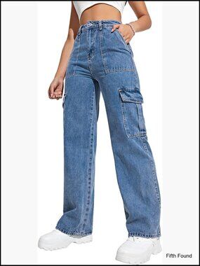 High Waisted Cargo Pants Baggy Straight Leg Y2K Streetwear 6 Pockets